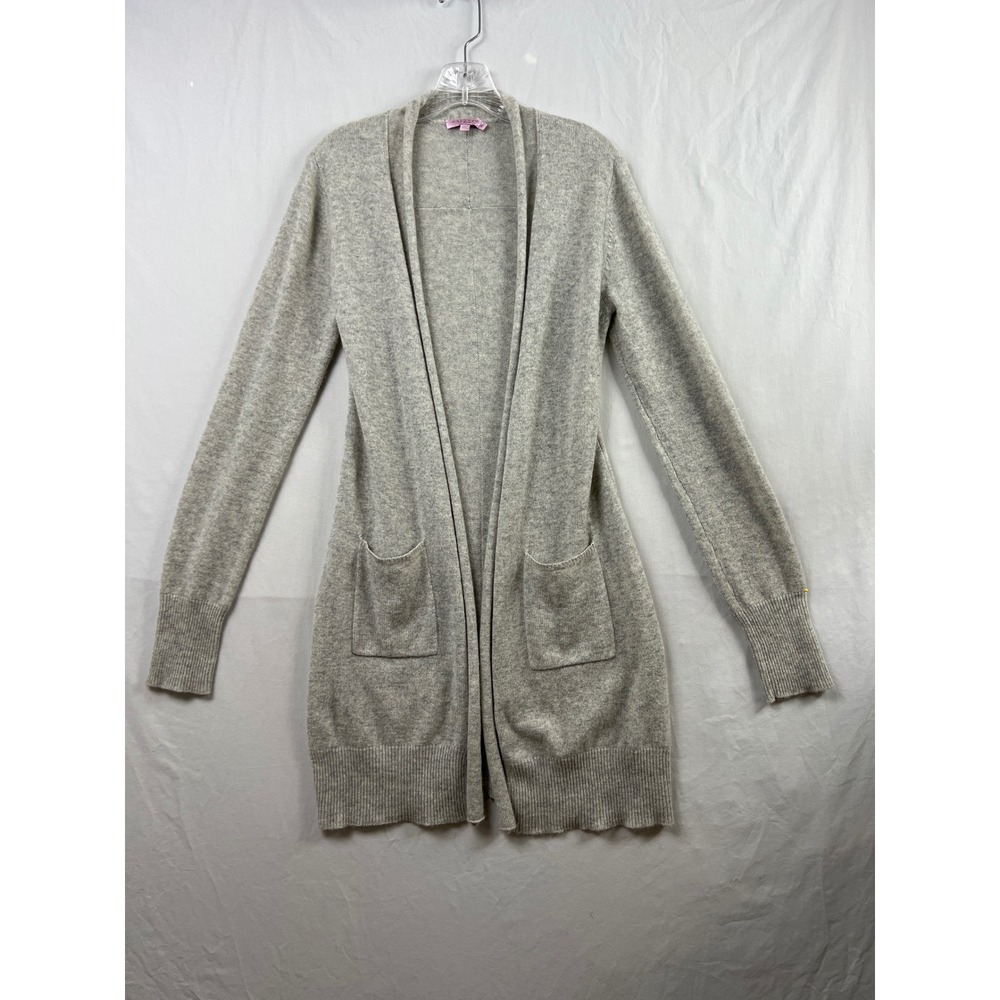 Calypso St Barth Cardigan Women M Gray 100% Cashmere Open Front Longline Pockets